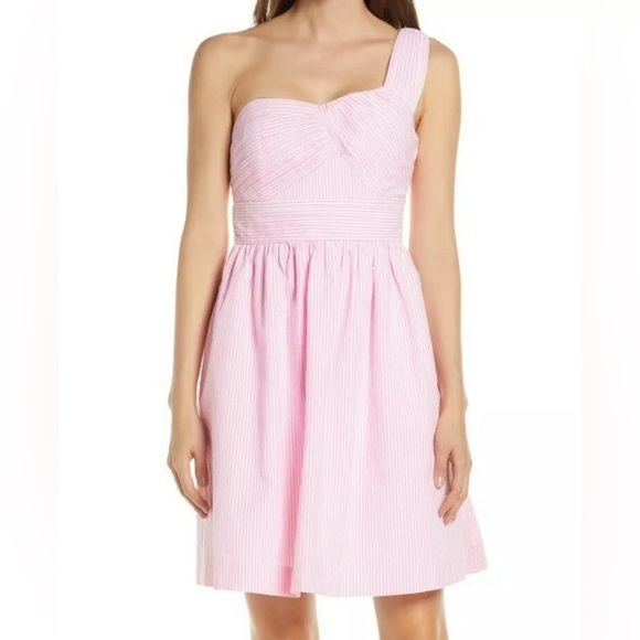 NWT LILLY PULITZER ADDISON ONE SHOULDER SEERSUCKER DRESS PINK TROPICS size 12 - Picture 9 of 12